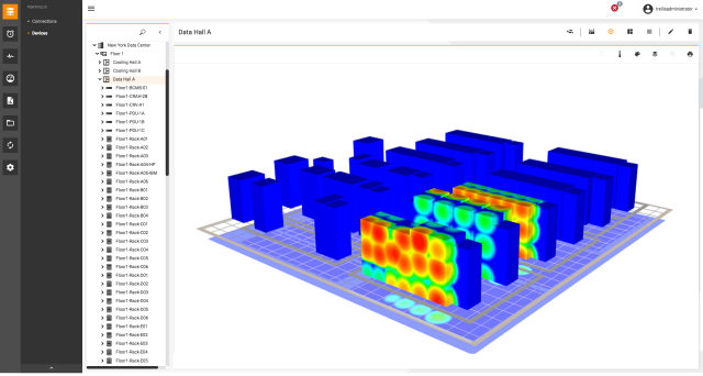 Visualisation par logiciel DCIM du refroidissement et des points chauds de baies informatiques. (c) Vertiv