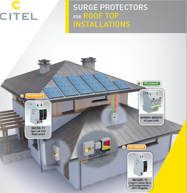 Système de protection des toitures équipées de paeaux photovoltaïques par Citel.