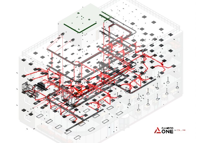 Routage automatisé des câbles courant fort et courant faible avec Caneco BIM. (c) ALPI