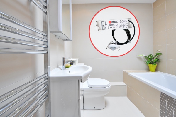 Détection de présence B.E.G. pour l'éclairage d'une salle de bains - Source : B.E.G.