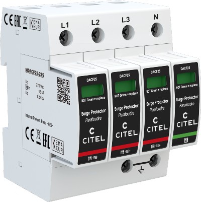 DACF25-31 : Parafoudre pour réseau BT triphasé avec fusible intégré (SPDI). © Citel