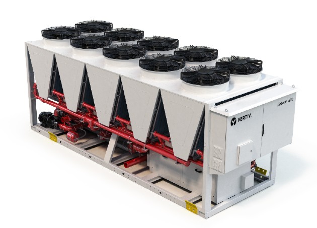 La toute dernière gamme de groupes de production d’eau glacée Liebert AFC à vis inverter avec réfrigérant écologique. © Vertiv